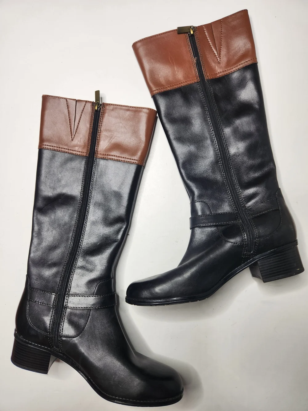 Bandolino Size 9 Black Brown Knee Leather Riding Boots